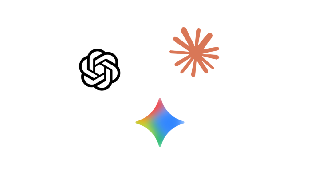 Logos of Anthropic Claude, OpenAI GPT, and Google Gemini AI models
